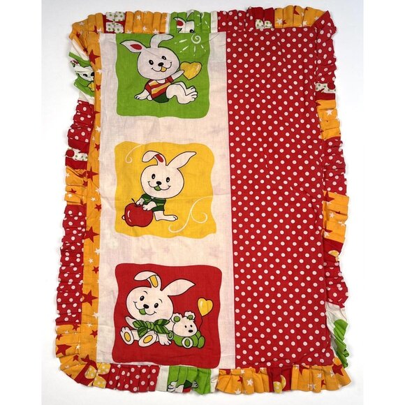 VTG 21"x14" Handmade Red/Orange/Green Bunny Rabbit PILLOW CASE Nursery Kids - Picture 1 of 5
